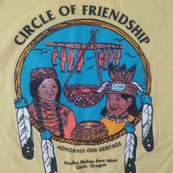 Deadstock Vintage Circle Of Friendship Nesika Illahee Pow Wow T-Shirt - Picture 1 of 7